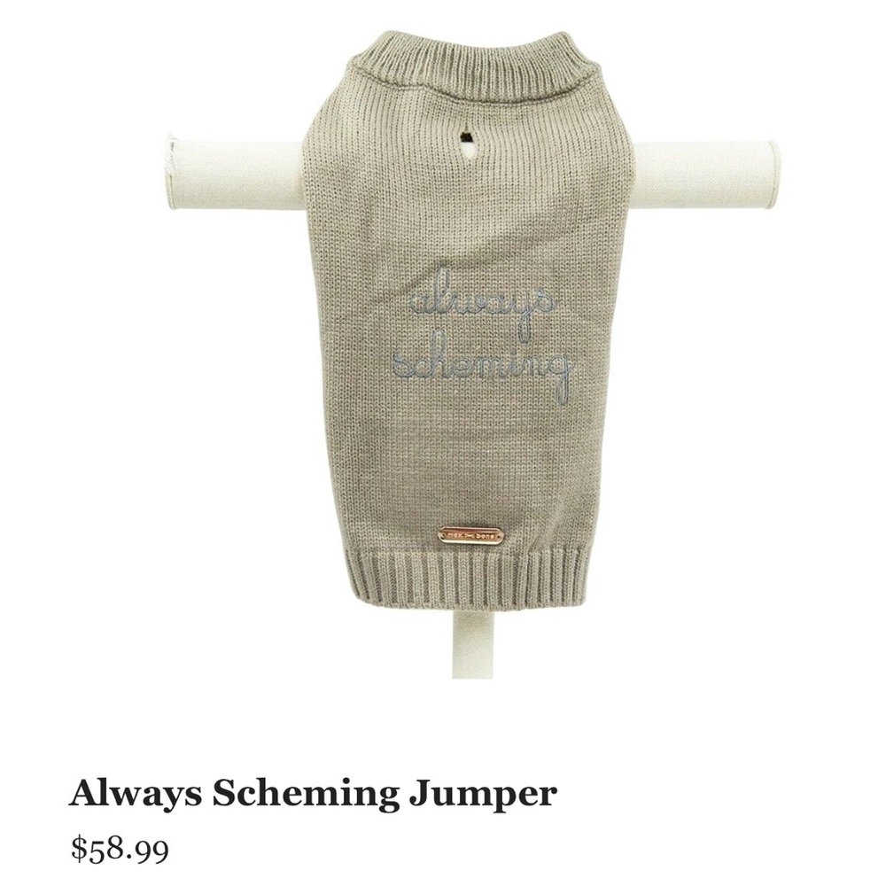 Maxbone Dog Sweater; “Always Scheming”